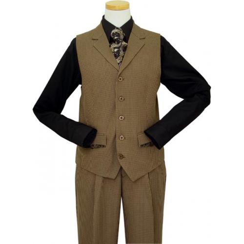 Pronti Chocolate Brown / Taupe Houndstooth Microfiber Blend 2 PC Vested Outfit VP5849P